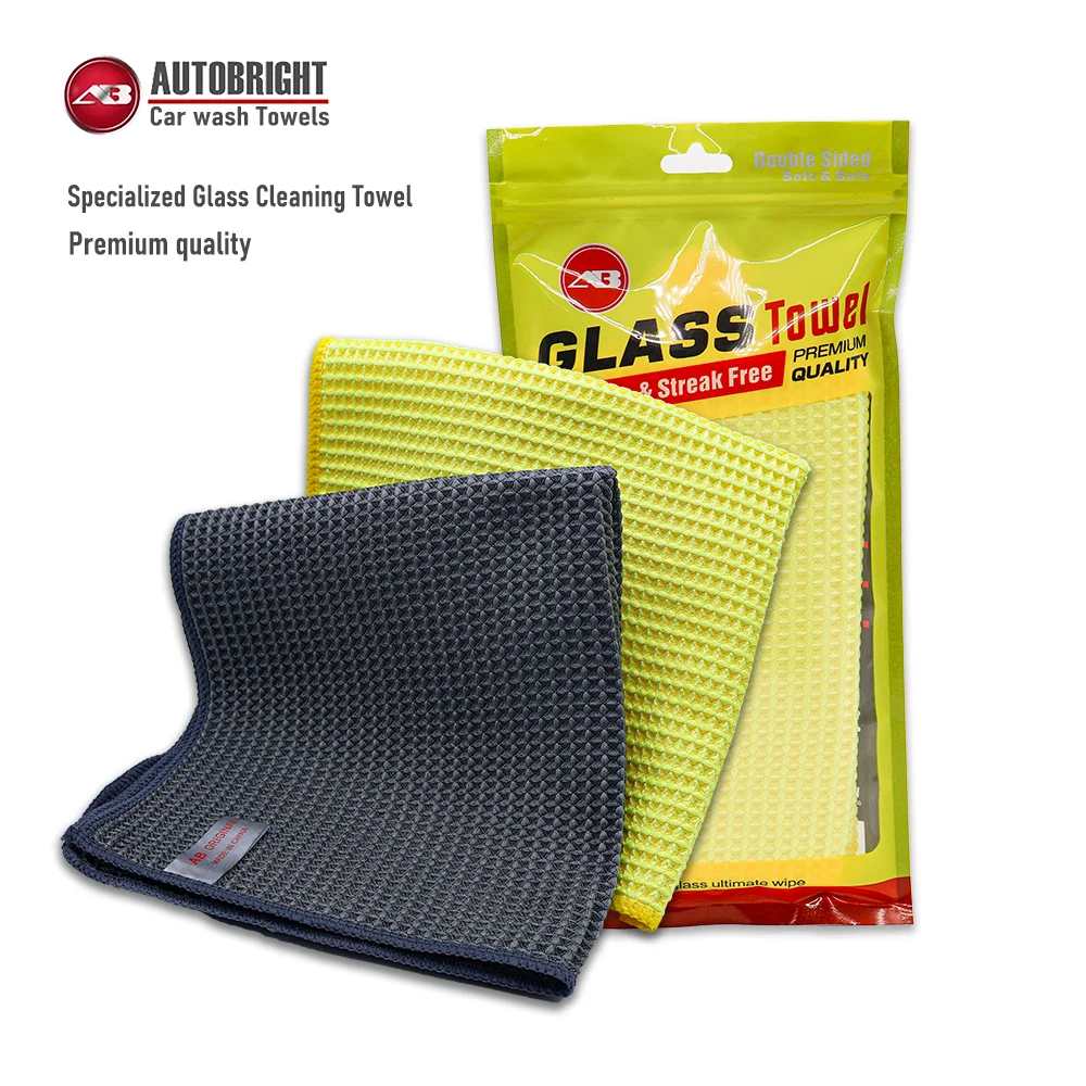 Premium Autobright 40X40Cm Glass Cleaning Towel Yellow Grey Wash Towels Car Detailing Drying Cloth Kitchenware Cleaning  Accessories for Cars, Trucks & SUVs