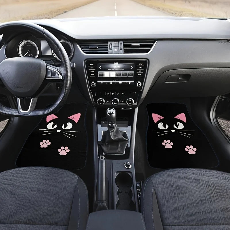 Premium 2/4Pcs Car Anti Skid Mats,Car Carpets,Cute Cartoon Cat Printed Car Floor Mats,Suitable For The Front And Rear Seats Of Most Cars for Cars, Trucks & SUVs