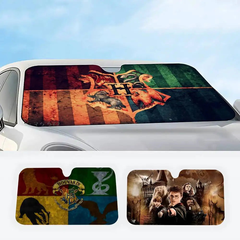 Premium Auto Windshield Sun Shade Personalized Picture Block Uv Rays Sun Visor Protector Car Sunshade Movie H H H Harry Logo Potteres for Cars, Trucks & SUVs