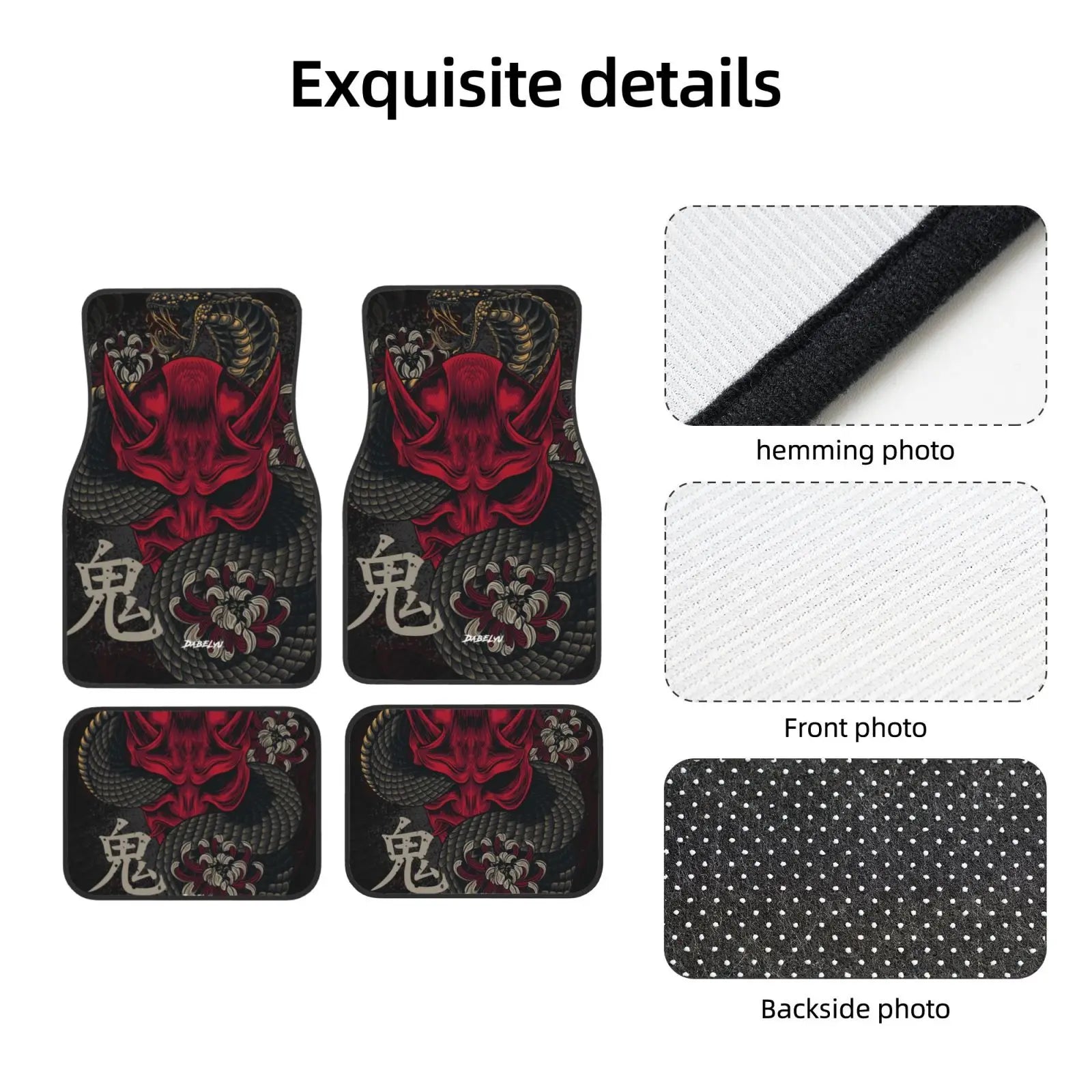 Premium Japanese Art Oni Mask Snake Car Floor Mat 4 Piece Set Suitable For All Car Floor Mat Accessories Crystal Velvet Floor Mats for Cars, Trucks & SUVs