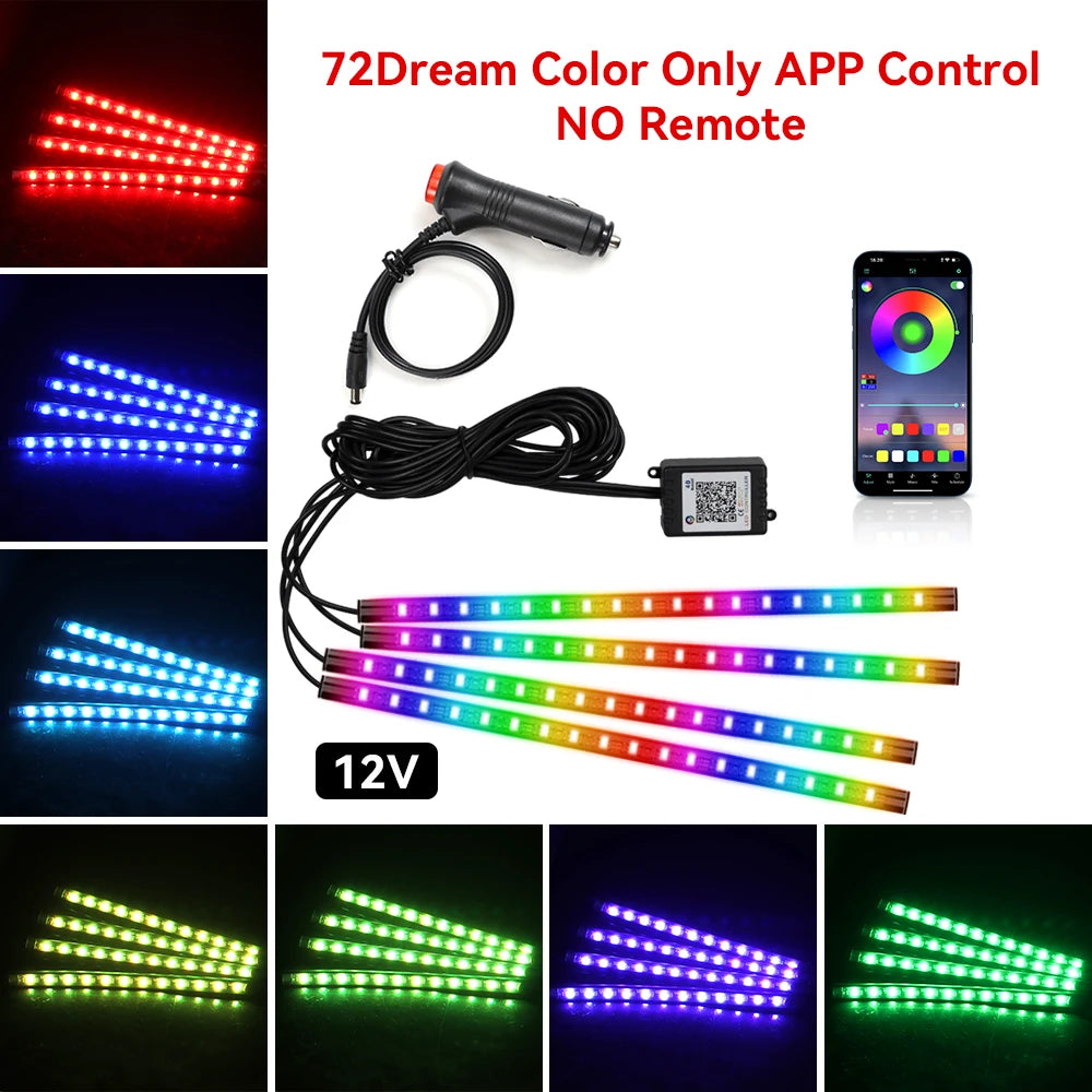Premium Neon 48 72 Led Car Interior Ambient Foot Light With Usb Wireless Remote Music App Control Auto Rgb Atmosphere Decorative Lamps for Cars, Trucks & SUVs