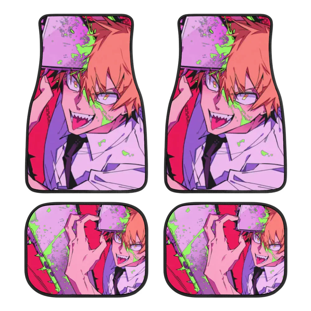 Premium Anime Chainsaw Man Universal Fit Front/Rear 4 Pcs Horrible Full Set Print Custom Design Carpet Car Suv Truck Floor Mats Doormat for Cars, Trucks & SUVs