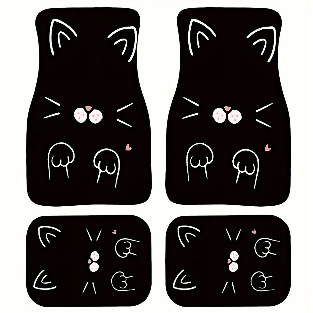 Premium 4Pcs Fit Cute Cartoon Cat Print Car Floor Mats, Front And Rear Seat All Weather Liner Protection For Most Cars, Sedans, Suv, Van for Cars, Trucks & SUVs