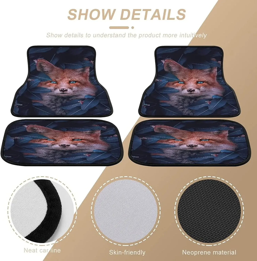 Premium Cute Fox Frog Animal Car Mats Universal Fit Car Floor Mats Fashion Soft Waterproof Car Carpet Front&Rear 4 Pieces Full Set Fit F for Cars, Trucks & SUVs