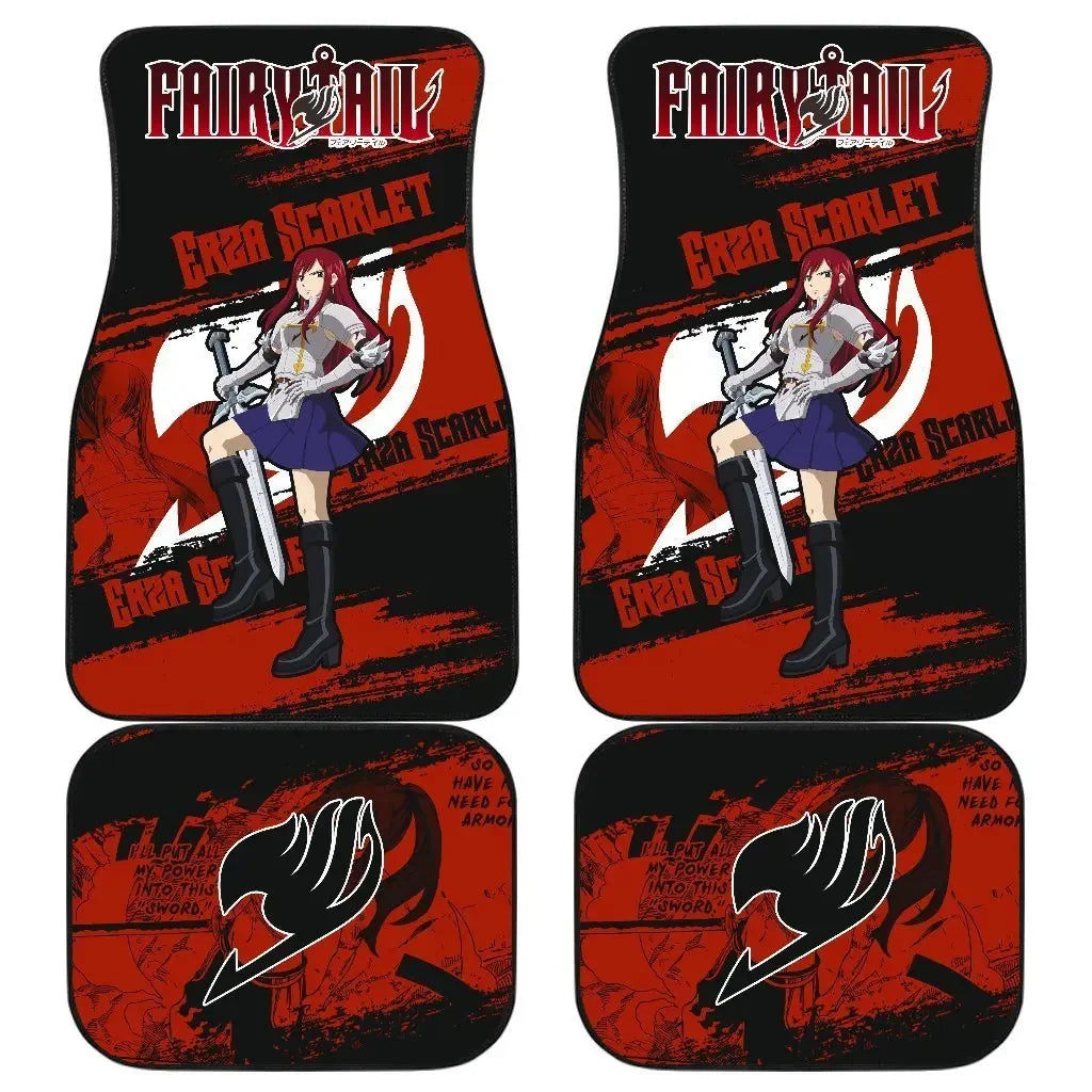 Premium Anime Fairy Tail Car Floor Mat Vintage Black Carpet Anti Slip Rubber Mat Pack Of 4 Car Accessories Car Floor Mats for Cars, Trucks & SUVs