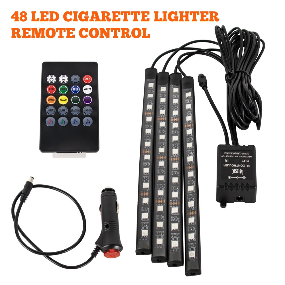 Premium Neon 48 72 Led Car Interior Ambient Foot Light With Usb Wireless Remote Music App Control Auto Rgb Atmosphere Decorative Lamps for Cars, Trucks & SUVs