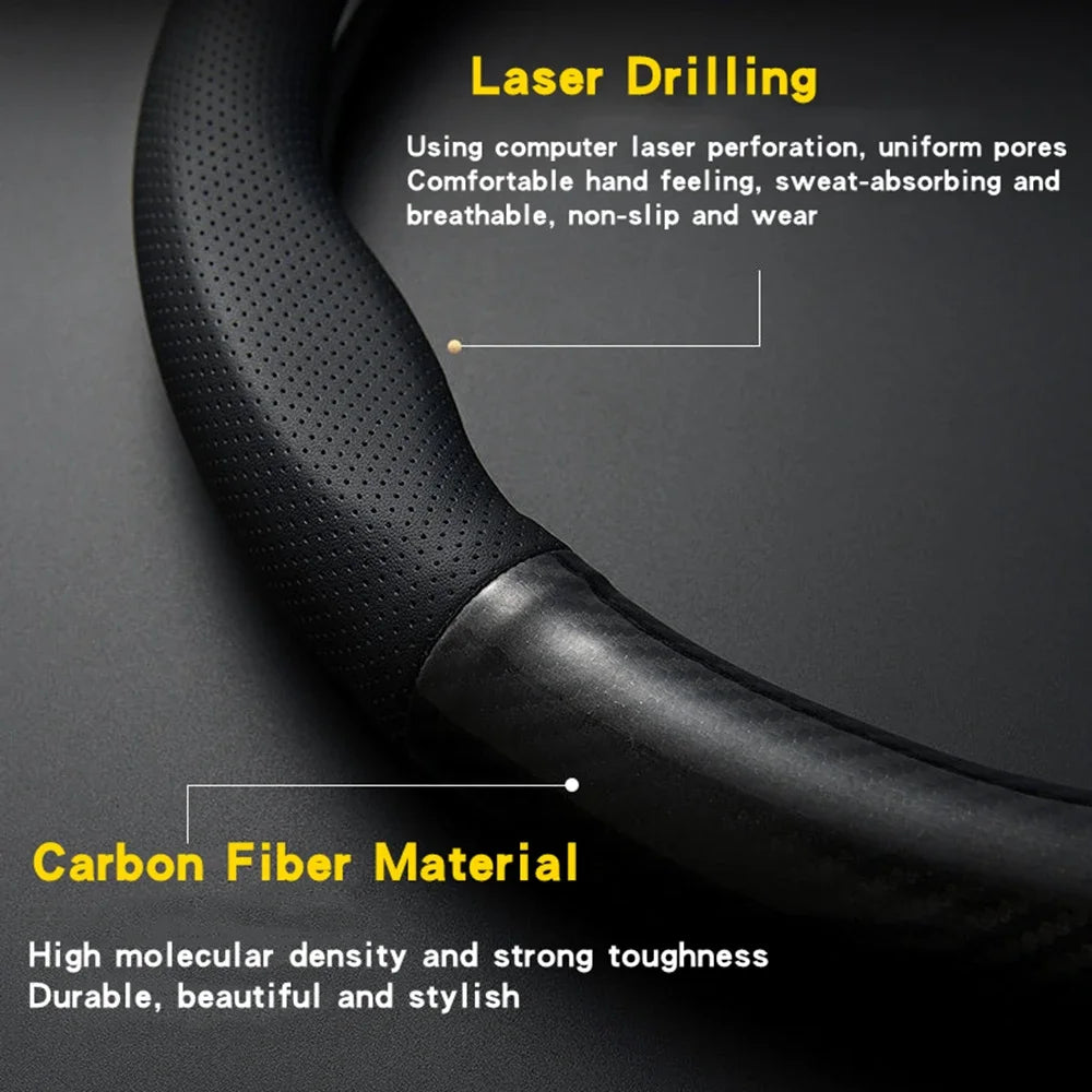 Premium Universal Car Steering Wheel Cover Carbon Fiber Leather Three Dimensional Anti Slip, Timple And Fashionable Car Accessories for Cars, Trucks & SUVs