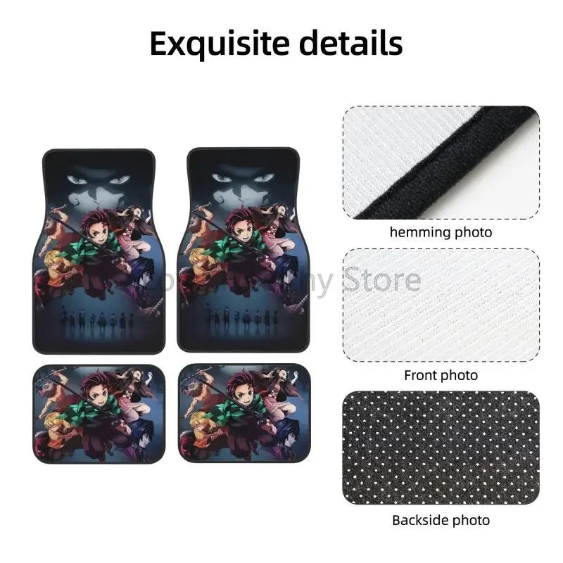 Premium Demon Slayer Anime Car Foot Mats Set Of 4 Floor Mats Decor With Non Slip Black Anti Skid Backing for Cars, Trucks & SUVs