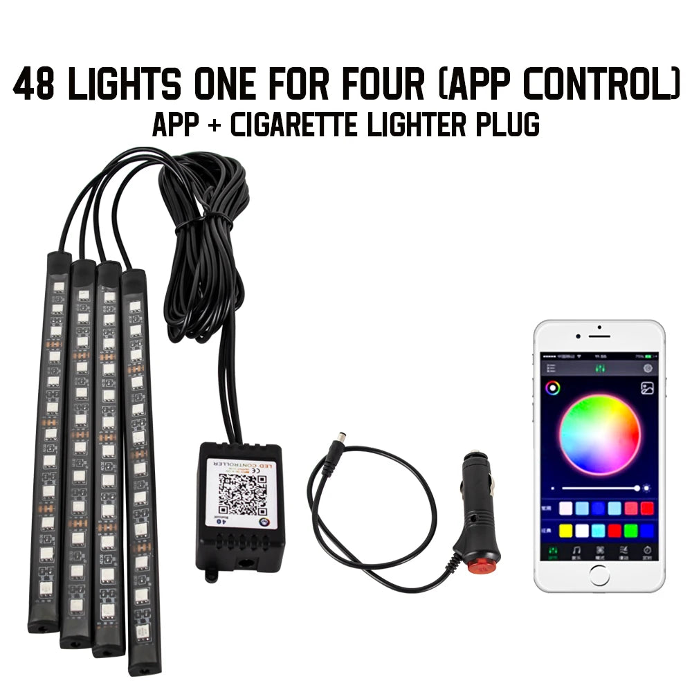 Premium Neon 48 72 Led Car Interior Ambient Foot Light With Usb Wireless Remote Music App Control Auto Rgb Atmosphere Decorative Lamps for Cars, Trucks & SUVs