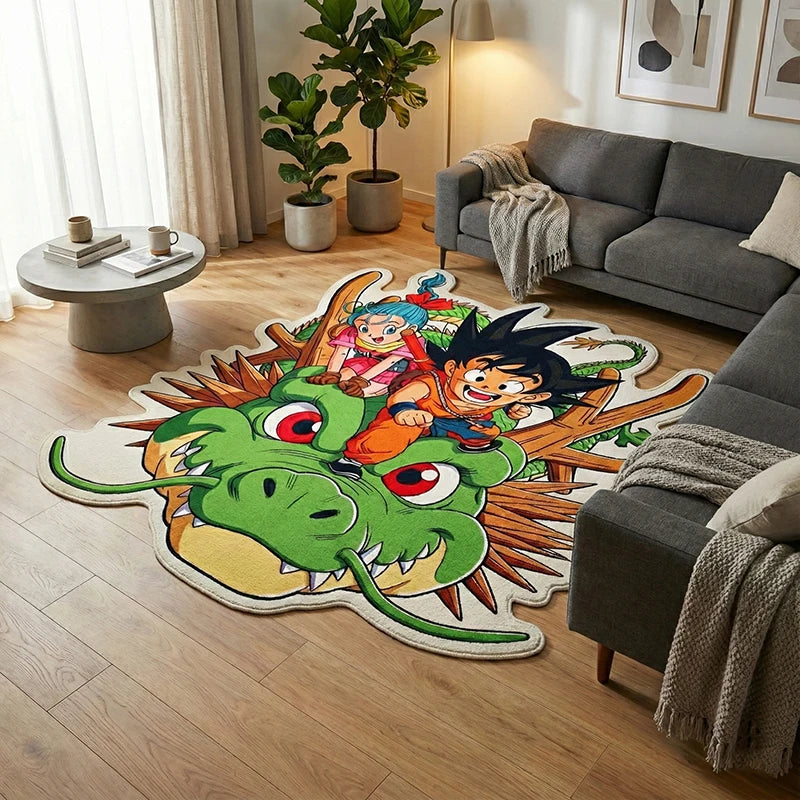 Premium Dragon Ball Rug Mat: Goku & Bulma Design Cozy Accent For Anime Themed Room Spaces for Cars, Trucks & SUVs
