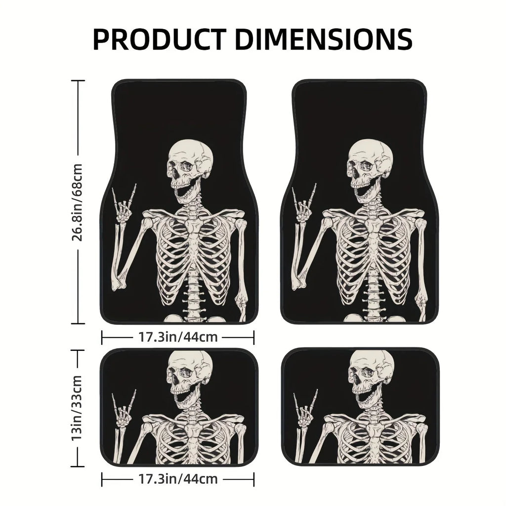 Premium 4Pcs Rock & Roll Skull Car Floor Mats Set  Fun Anime Interior Accessories, Universal, Driving Position, Funny Gift Driver for Cars, Trucks & SUVs