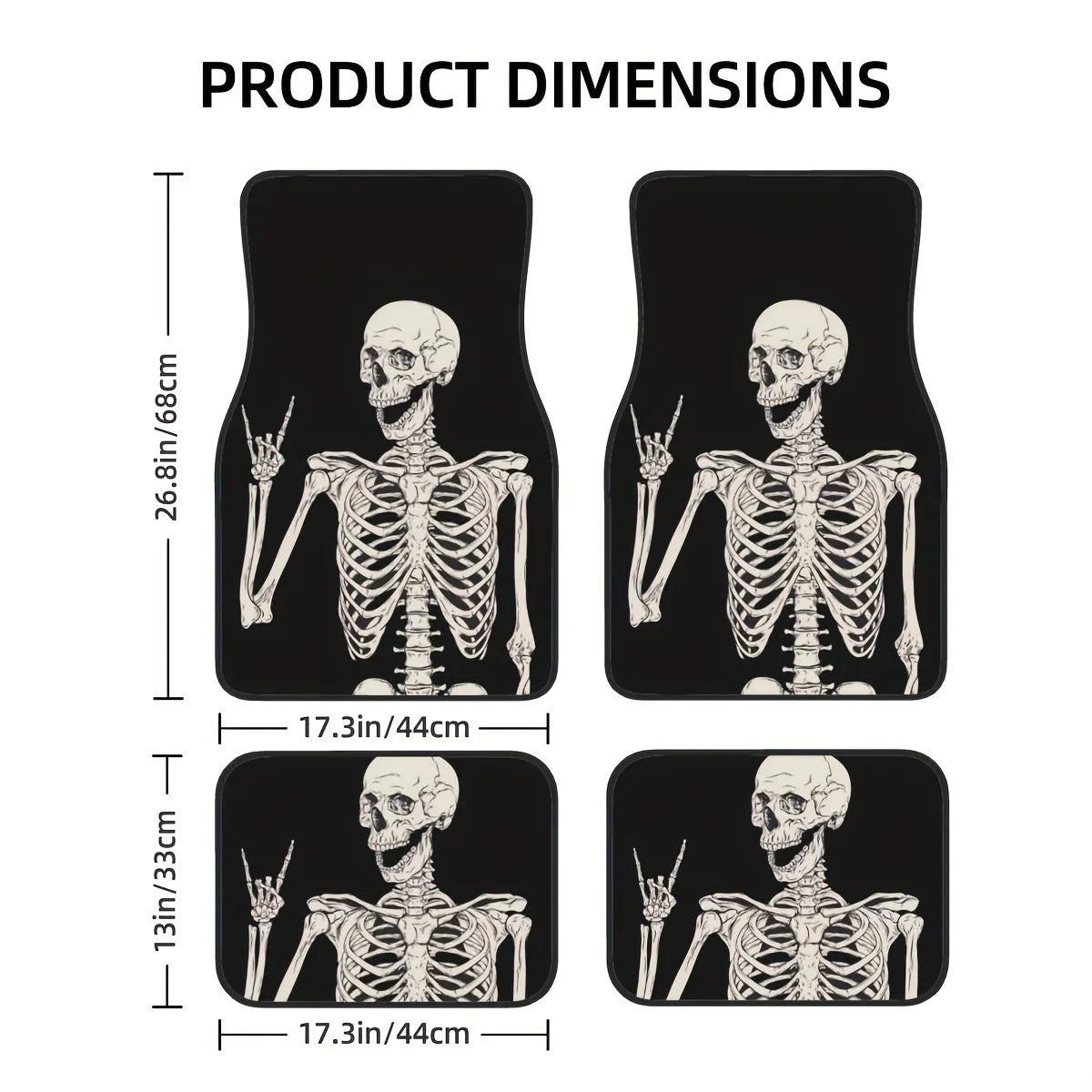 Premium 4Pcs Rock & Roll Skull Car Floor Mats Set  Fun Anime Interior Accessories, Universal, Driving Position, Funny Gift Driver for Cars, Trucks & SUVs