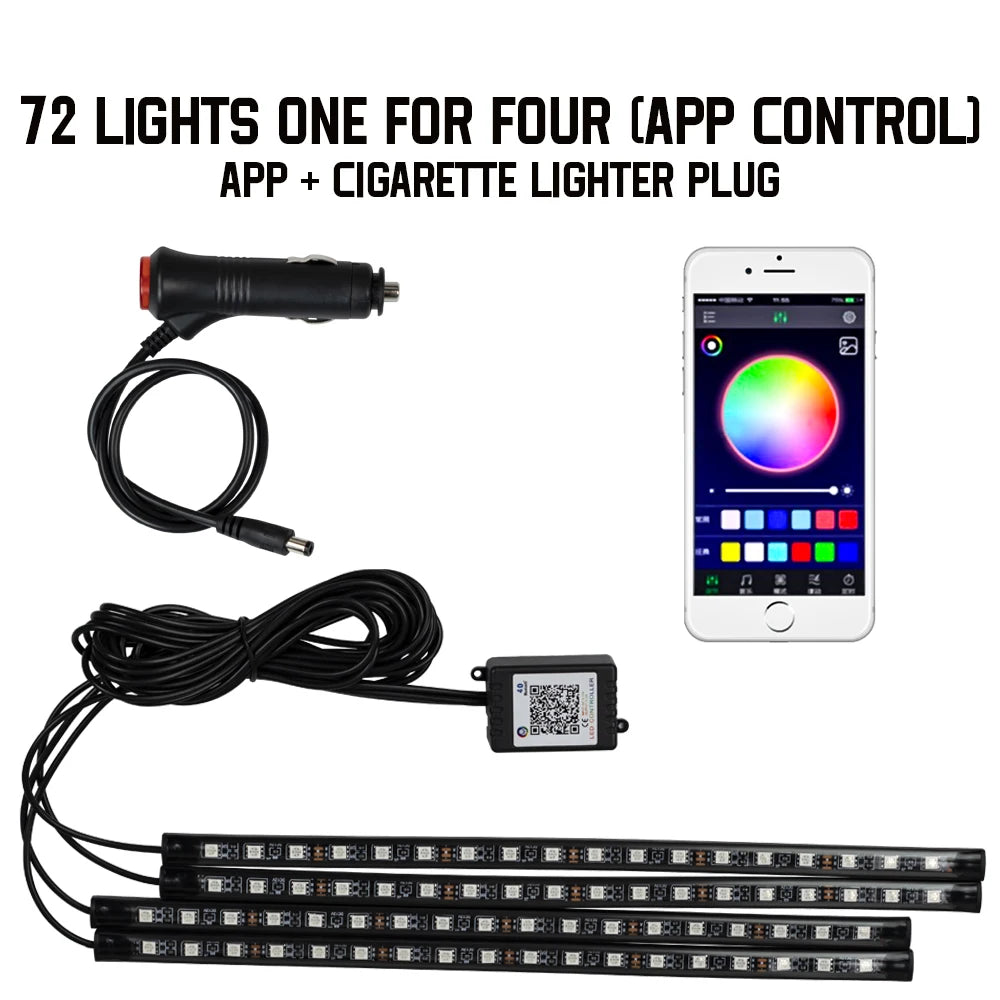 Premium Neon 48 72 Led Car Interior Ambient Foot Light With Usb Wireless Remote Music App Control Auto Rgb Atmosphere Decorative Lamps for Cars, Trucks & SUVs