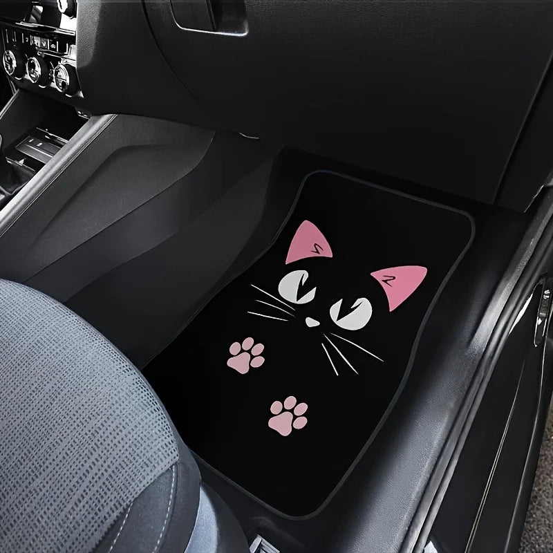 Premium 2/4Pcs Car Anti Skid Mats,Car Carpets,Cute Cartoon Cat Printed Car Floor Mats,Suitable For The Front And Rear Seats Of Most Cars for Cars, Trucks & SUVs