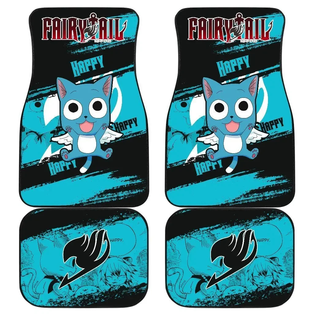 Premium Anime Fairy Tail Car Floor Mat Vintage Black Carpet Anti Slip Rubber Mat Pack Of 4 Car Accessories Car Floor Mats for Cars, Trucks & SUVs