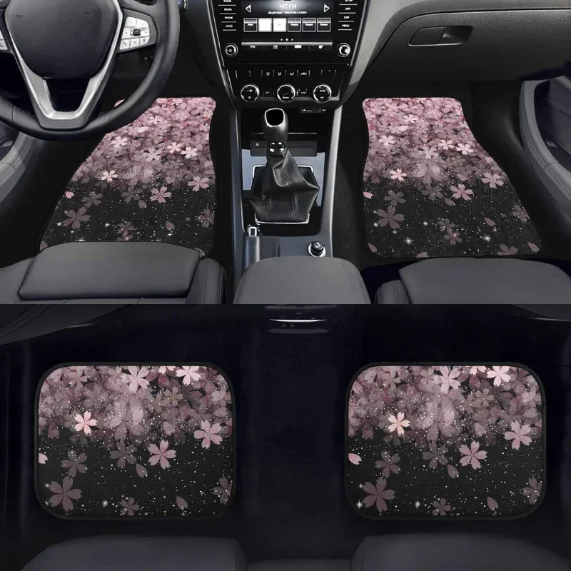 Premium Pink Cherry Blossom Sakura Auto Interior Carpet Floor Mats For Car Auto Universal Fit Front Rear Full Interior Auto for Cars, Trucks & SUVs