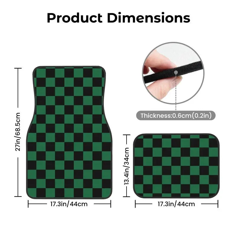 Premium Black Green Plaid Car Floor Mats Set Of 4 Geometric Checkered Plaid Pattern Vehicle Front And Rear Foot Mats Non Slip Carpets for Cars, Trucks & SUVs