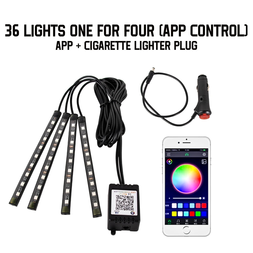 Premium Neon 48 72 Led Car Interior Ambient Foot Light With Usb Wireless Remote Music App Control Auto Rgb Atmosphere Decorative Lamps for Cars, Trucks & SUVs
