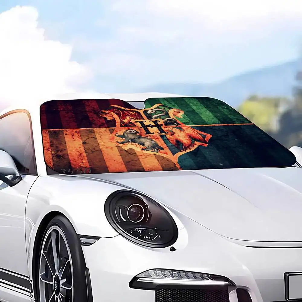 Premium Auto Windshield Sun Shade Personalized Picture Block Uv Rays Sun Visor Protector Car Sunshade Movie H H H Harry Logo Potteres for Cars, Trucks & SUVs
