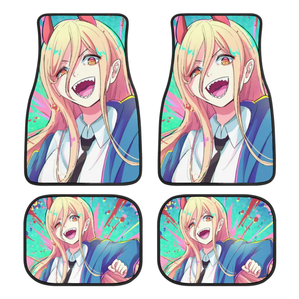 Premium Anime Chainsaw Man Universal Fit Front/Rear 4 Pcs Horrible Full Set Print Custom Design Carpet Car Suv Truck Floor Mats Doormat for Cars, Trucks & SUVs
