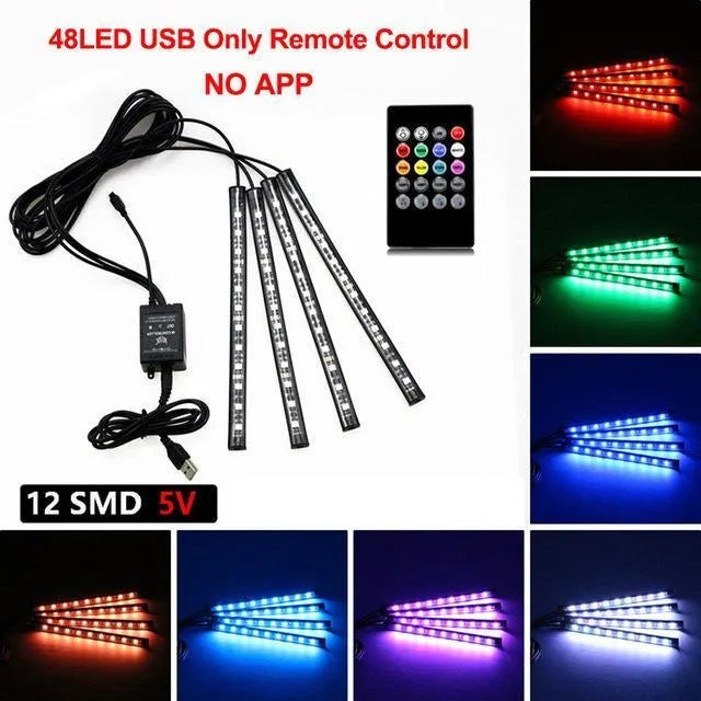 Premium Rgb Automotive Atmosphere Decorative Lamp Led Interior Light Strip Car Foot Ambient Lights With Usb Cigarette With Remote Voice for Cars, Trucks & SUVs