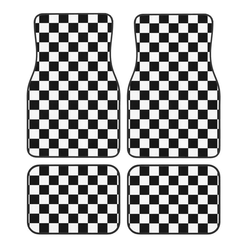 Premium Black Green Plaid Car Floor Mats Set Of 4 Geometric Checkered Plaid Pattern Vehicle Front And Rear Foot Mats Non Slip Carpets for Cars, Trucks & SUVs
