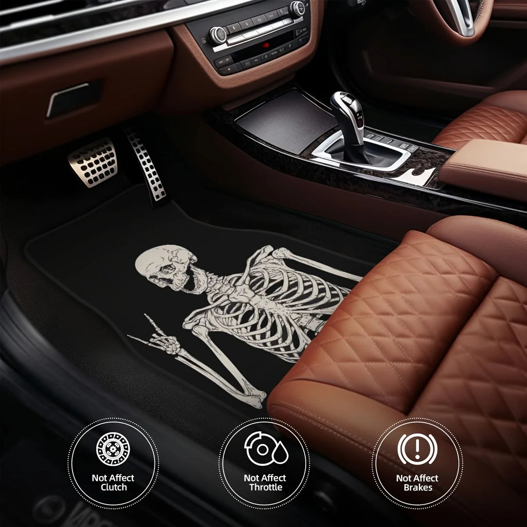 Premium 4Pcs Rock & Roll Skull Car Floor Mats Set  Fun Anime Interior Accessories, Universal, Driving Position, Funny Gift Driver for Cars, Trucks & SUVs