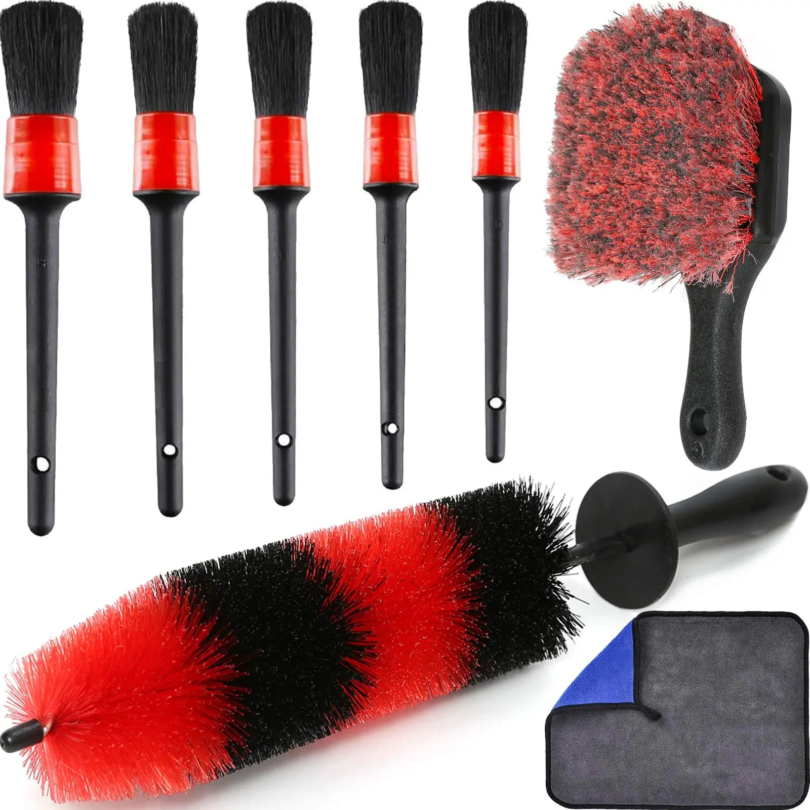 Premium Untior Wheel Tire Brush Set Long Soft Bristle Detail Brushes Microfiber Cleaning Cloth For Cleaning Wheel Car Detailing Kit for Cars, Trucks & SUVs