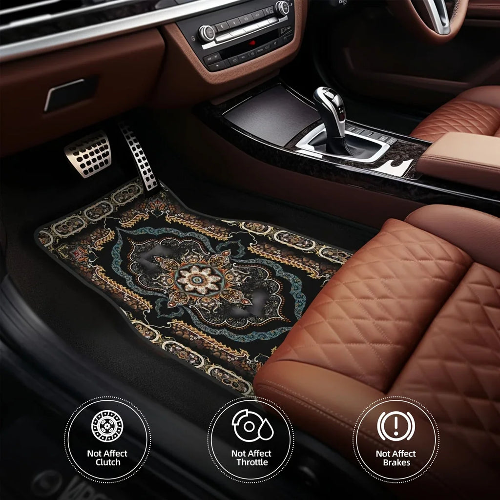 Premium 4 Pcs Car Floor Mats Bohemian Pattern European Ethnic Auto Rubber Carpet Universal Interior Accessories For Front And Rear Seats for Cars, Trucks & SUVs