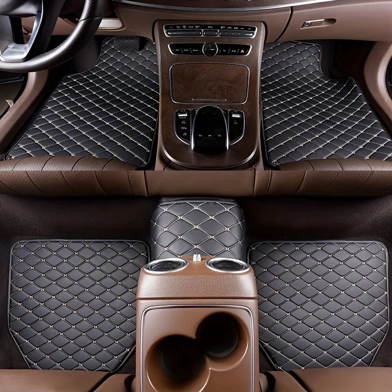 Premium 5Pcs Car Floor Mats Pu Leather Waterproof Auto Foot Pad Protector Pads Fashion Universal Car Carpet Cushion For All Seasons for Cars, Trucks & SUVs