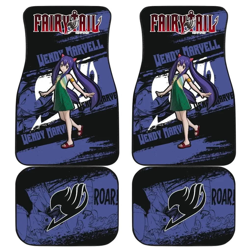 Premium Anime Fairy Tail Car Floor Mat Vintage Black Carpet Anti Slip Rubber Mat Pack Of 4 Car Accessories Car Floor Mats for Cars, Trucks & SUVs