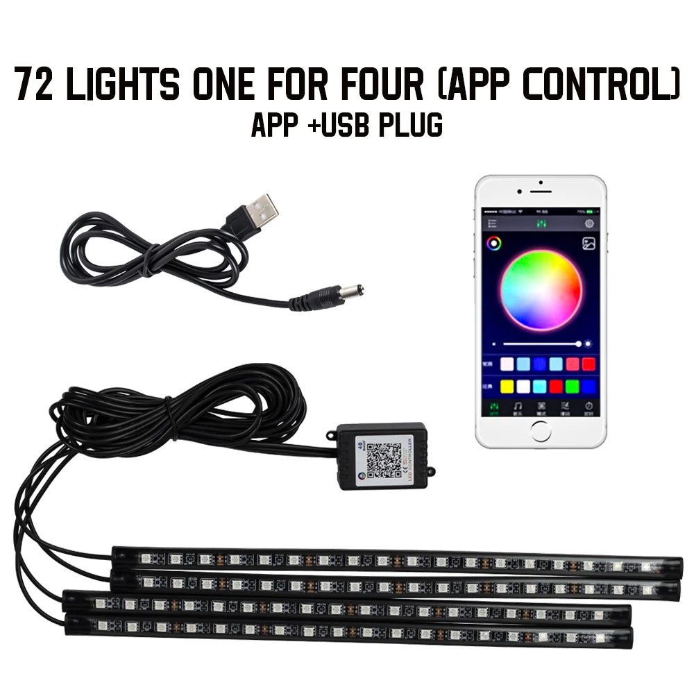 Premium Neon 48 72 Led Car Interior Ambient Foot Light With Usb Wireless Remote Music App Control Auto Rgb Atmosphere Decorative Lamps for Cars, Trucks & SUVs