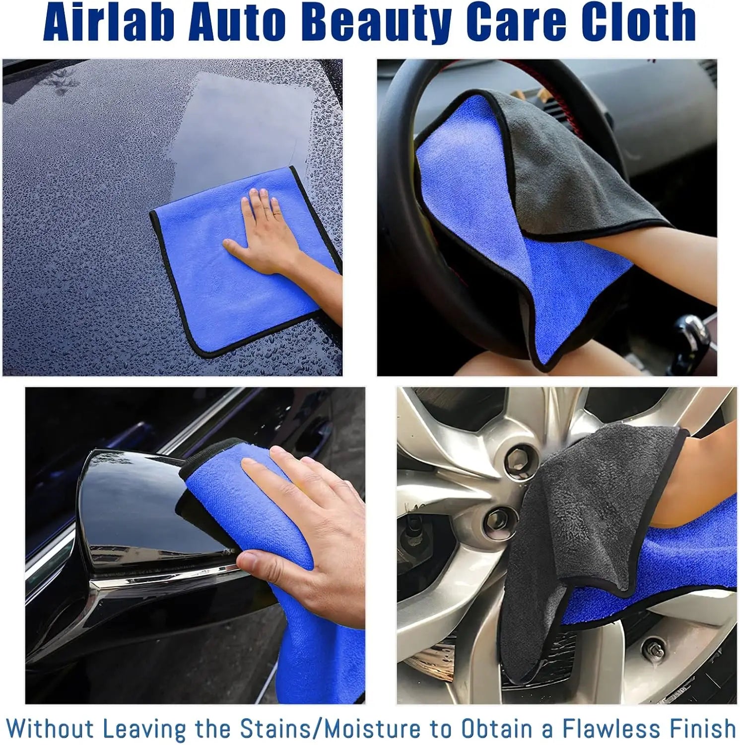 Premium 1 4Pcs Microfiber Car Washing Towel Soft Quick Drying Windows Mirrors Wiping Rags Home Double Layer Cleaning Cloths 500Gsm for Cars, Trucks & SUVs