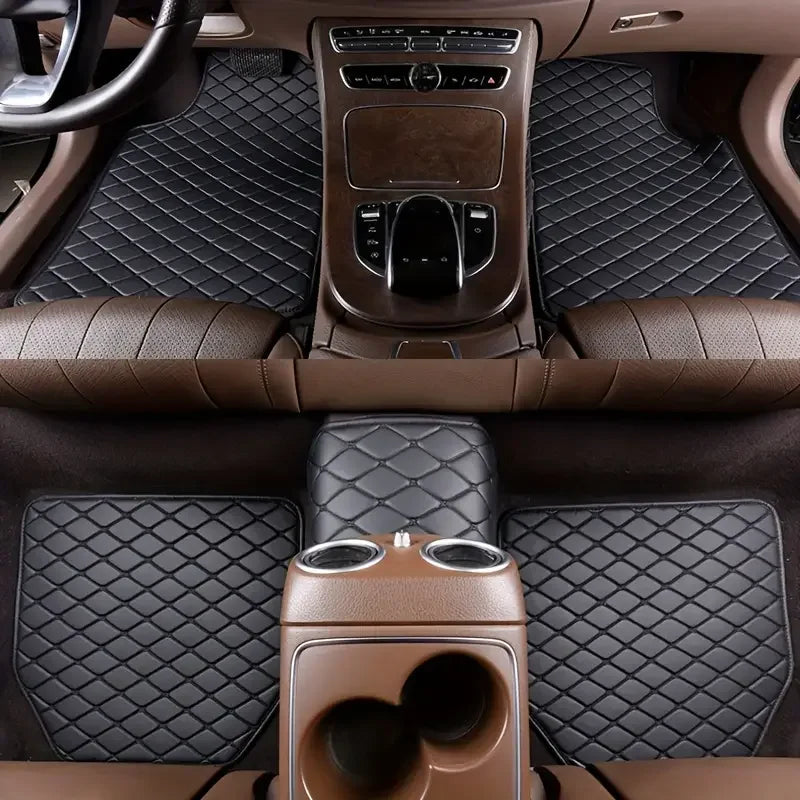 Premium 5Pcs Car Floor Mats Pu Leather Waterproof Auto Foot Pad Protector Pads Fashion Universal Car Carpet Cushion For All Seasons for Cars, Trucks & SUVs