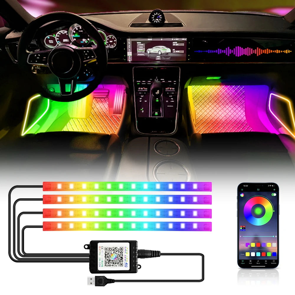 Premium Neon 48 72 Led Car Interior Ambient Foot Light With Usb Wireless Remote Music App Control Auto Rgb Atmosphere Decorative Lamps for Cars, Trucks & SUVs