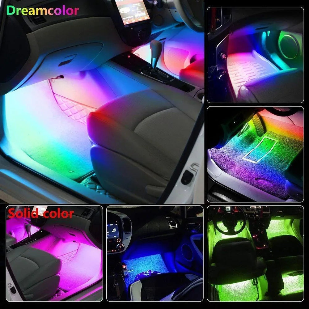 Premium Rgb Automotive Atmosphere Decorative Lamp Led Interior Light Strip Car Foot Ambient Lights With Usb Cigarette With Remote Voice for Cars, Trucks & SUVs
