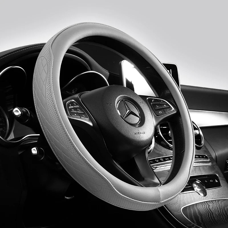 Premium Napa Leather Perforated Patchwork Car Steering Wheel Cover, Non Slip, Breathable, Universal 15 Inch (Approx. 38Cm) for Cars, Trucks & SUVs