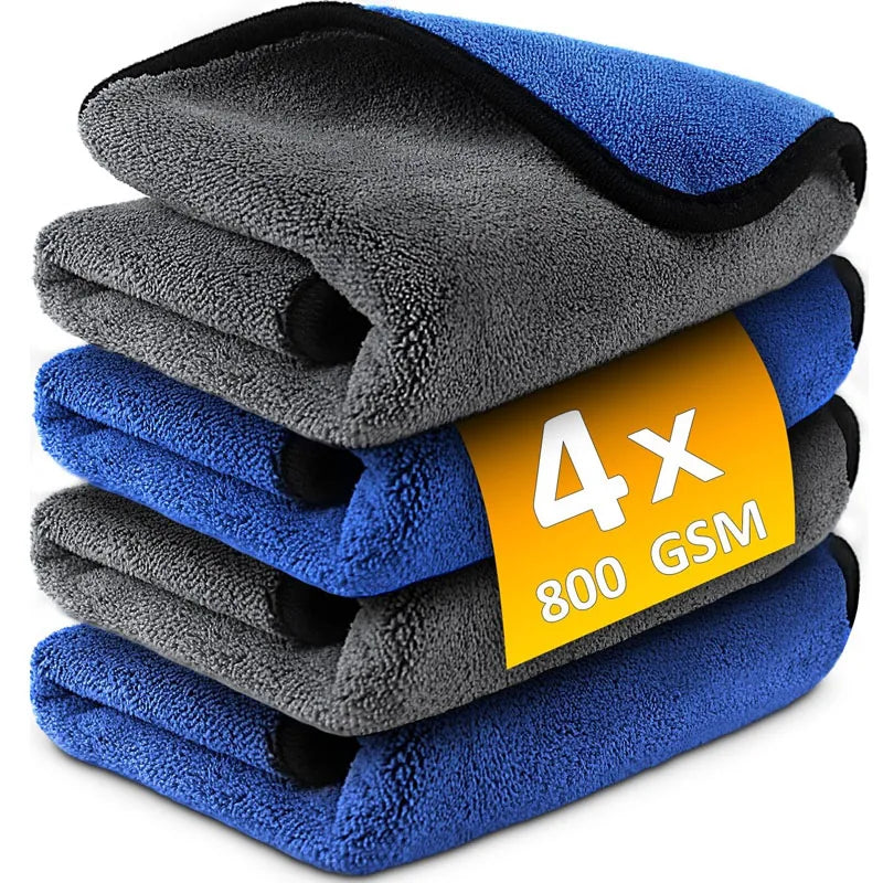 Premium 1 4Pcs Microfiber Car Washing Towel Soft Quick Drying Windows Mirrors Wiping Rags Home Double Layer Cleaning Cloths 500Gsm for Cars, Trucks & SUVs