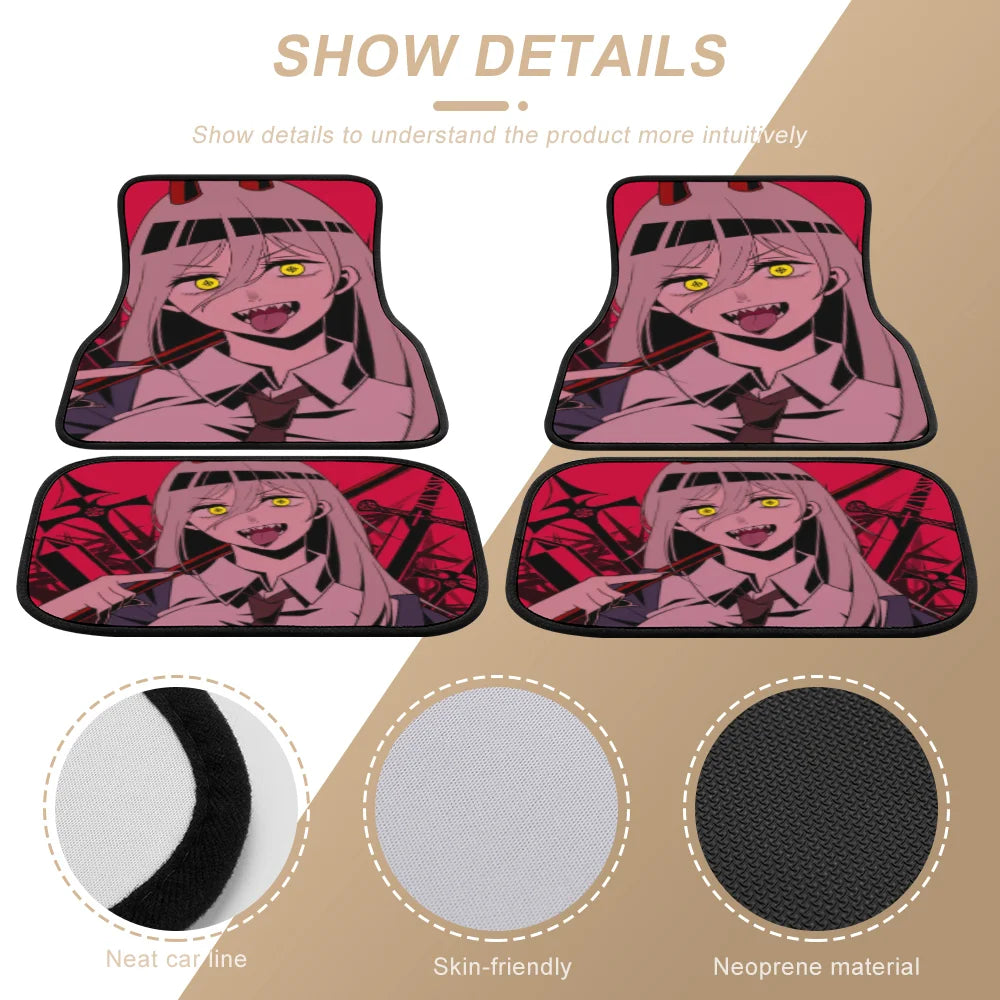 Premium Anime Chainsaw Man Universal Fit Front/Rear 4 Pcs Horrible Full Set Print Custom Design Carpet Car Suv Truck Floor Mats Doormat for Cars, Trucks & SUVs
