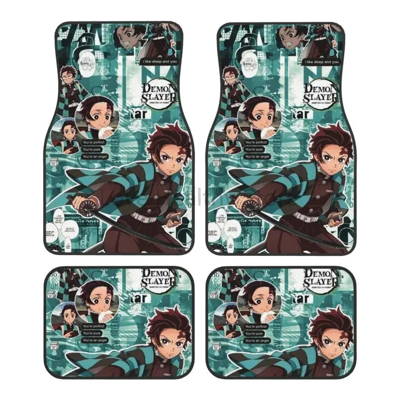 Premium Demon Slayer Anime Car Foot Mats Set Of 4 Floor Mats Decor With Non Slip Black Anti Skid Backing for Cars, Trucks & SUVs