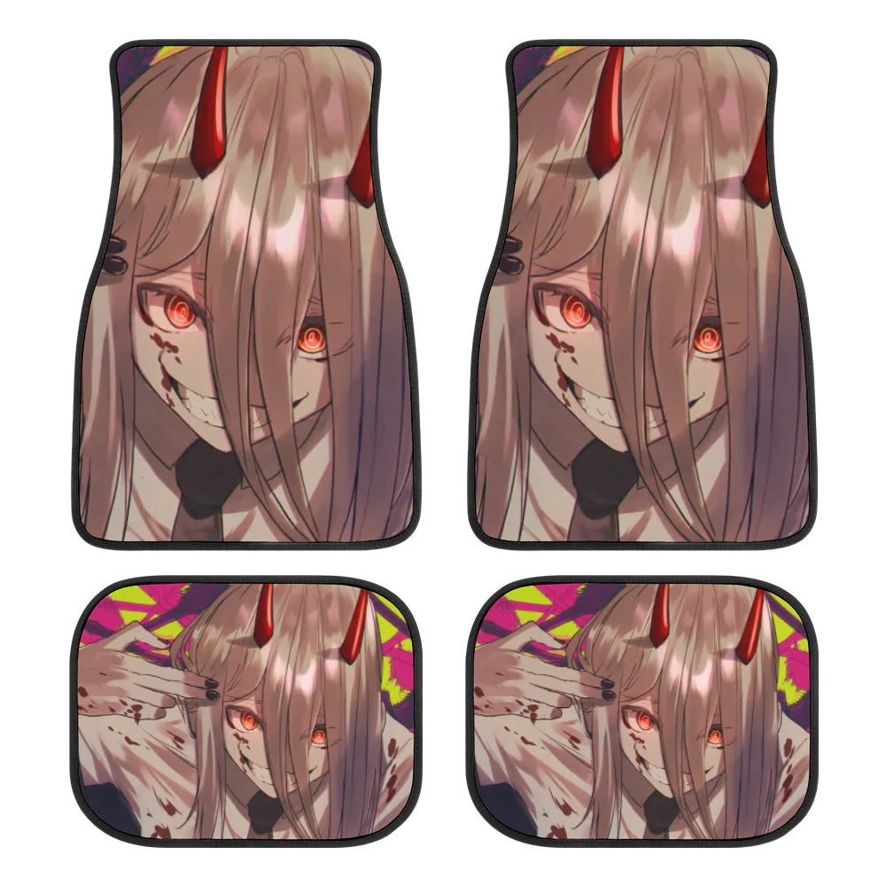 Premium Anime Chainsaw Man Universal Fit Front/Rear 4 Pcs Horrible Full Set Print Custom Design Carpet Car Suv Truck Floor Mats Doormat for Cars, Trucks & SUVs