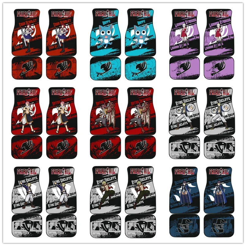 Premium Anime Fairy Tail Car Floor Mat Vintage Black Carpet Anti Slip Rubber Mat Pack Of 4 Car Accessories Car Floor Mats for Cars, Trucks & SUVs