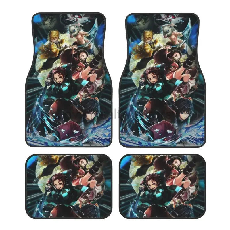 Premium Demon Slayer Anime Car Foot Mats Set Of 4 Floor Mats Decor With Non Slip Black Anti Skid Backing for Cars, Trucks & SUVs