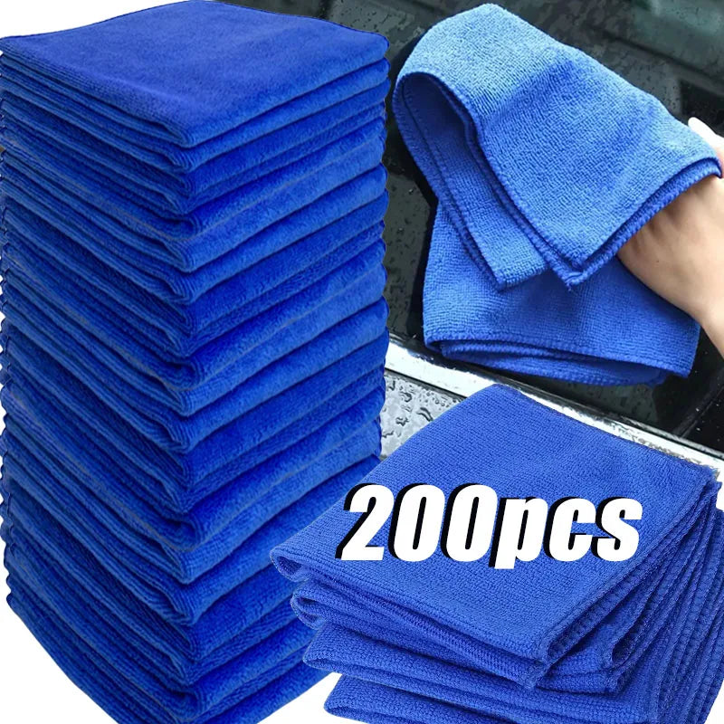 Premium 200Pcs Microfiber Towels Car Wash Drying Cloth Blue Car Care Detailing Cleaning Polishing Duster Home Kitchen Washing Rags for Cars, Trucks & SUVs