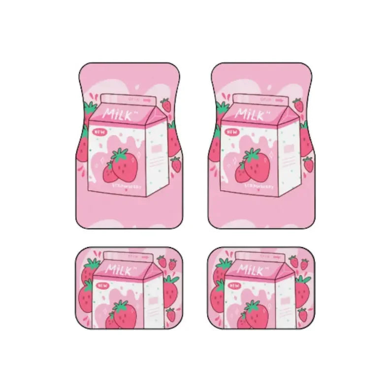 Premium Tasty Strawberry Milk Car Floor Mats, Cute Japanese Style Kawaii Anime Strawberry Milk Print Car Floor Mat, Japanese Girly Car D for Cars, Trucks & SUVs