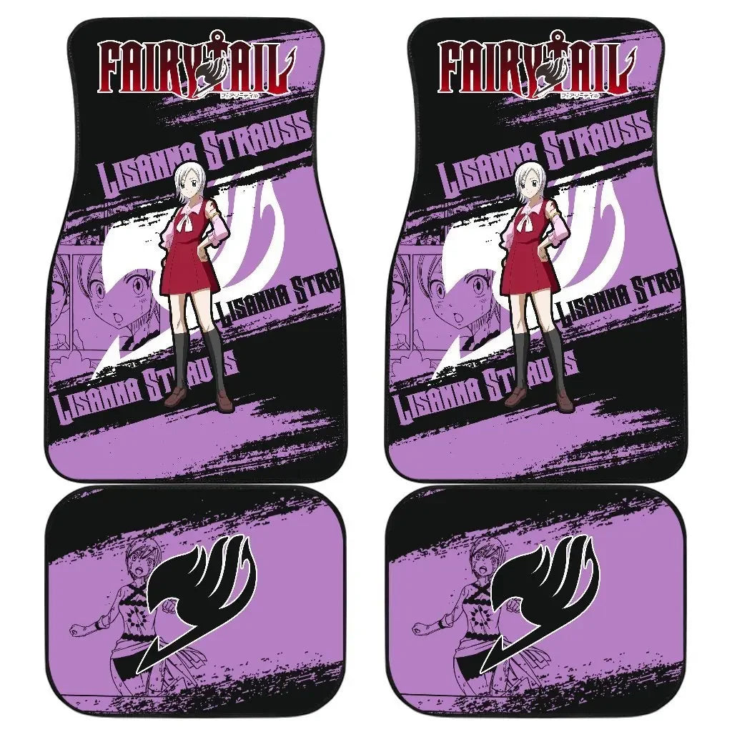 Premium Anime Fairy Tail Car Floor Mat Vintage Black Carpet Anti Slip Rubber Mat Pack Of 4 Car Accessories Car Floor Mats for Cars, Trucks & SUVs