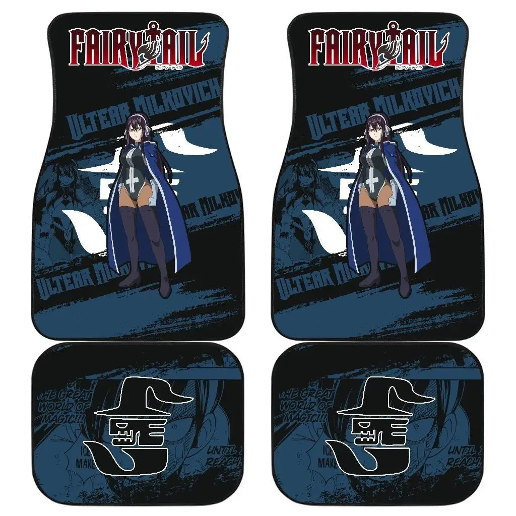 Premium Anime Fairy Tail Car Floor Mat Vintage Black Carpet Anti Slip Rubber Mat Pack Of 4 Car Accessories Car Floor Mats for Cars, Trucks & SUVs