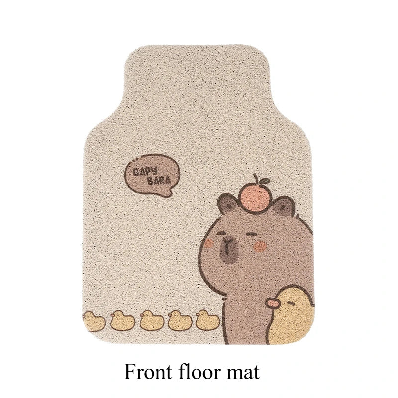 Premium Capybara Cute Cartoon Car Floor Mat Anti Slip Dirt Resistant Universal Silk Ring Foot Mat For Vehicle Interior Protection for Cars, Trucks & SUVs
