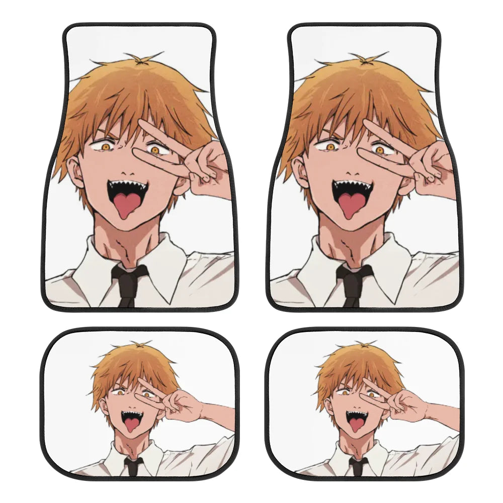 Premium Anime Chainsaw Man Universal Fit Front/Rear 4 Pcs Horrible Full Set Print Custom Design Carpet Car Suv Truck Floor Mats Doormat for Cars, Trucks & SUVs
