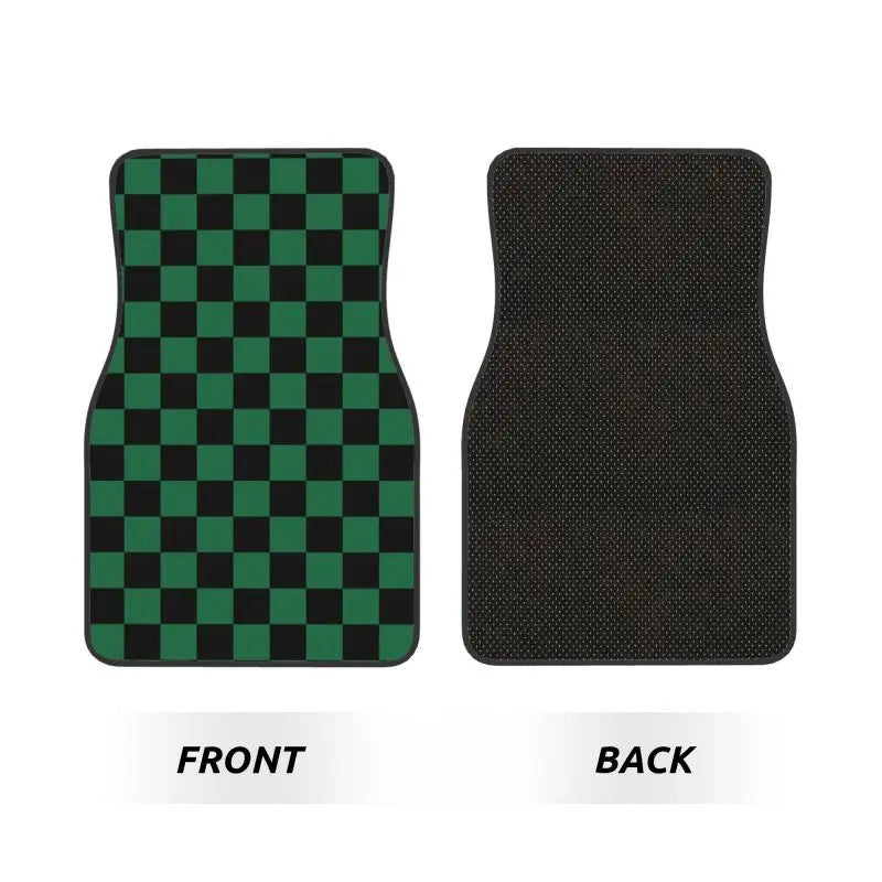 Premium Black Green Plaid Car Floor Mats Set Of 4 Geometric Checkered Plaid Pattern Vehicle Front And Rear Foot Mats Non Slip Carpets for Cars, Trucks & SUVs